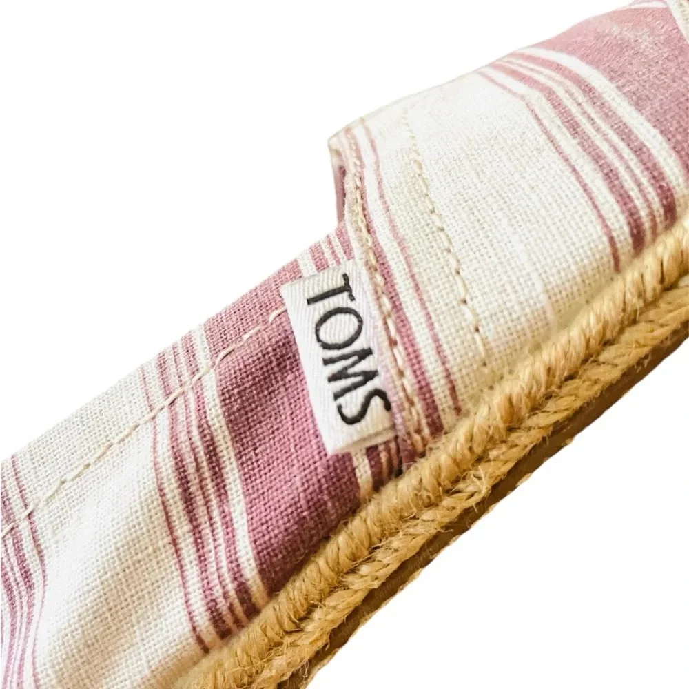TOMS Alpargata espadrille slip-on canvas flats loafers 5.5 beige burgundy stripe